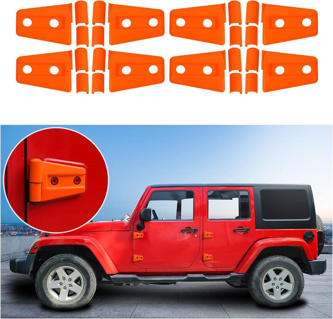8PCS Jeep Wrangler JK JKU Hinge Covers - Trim Accessories for 2007-2018 Sport Rubicon Sahara X Unlimited 2-Door & 4-Door (Orange)