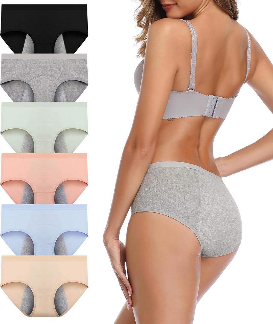 JojoQueen Period Underwear for Women Menstrual Panties Cotton Postpartum Easy Clean Teens Brief M, Light Color-6pack