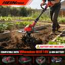 HEINPRO Cordless Tiller Cultivator Compatible with Milwaukee M18 Battery, 9In Tilling Width & 7In Depth Electric Tiller for Gardening, 360RPM Rototillers for Garden Cultivator (Tool Only)