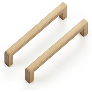Ravinte Cabinet Handles Solid Slim Champagne Bronze 10 Pack 3-3/4 Inch Hole Center Square Bar Drawer Handles Kitchen Cabinet Pulls Drawer Kitchen Cabinet Hardware