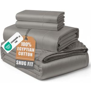 LANE LINEN 100% Egyptian Cotton Sheets Queen Size Bed Set Naturally Cooling & Breathable Sateen Queen Sheets Set, Long-Staple Cotton for Lasting Softness, Snug Fit 15" Deep Pocket Fitted - Charcoal