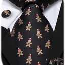 Hi-Tie Christmas Ties for Men Xmas Silk Necktie Pocket Square Cufflinks Set Festival Party Prom (M)