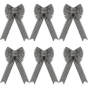 WILLBOND 6 Pcs Christmas Buffalo Plaid Bow Black and White Stripe Wreath Bow Xmas Garland for Christmas Tree Home Crafts Decoration Supplies 6 x 12 Inches(Black and White)