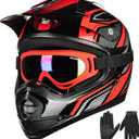 ILM Youth Kids ATV Motocross Helmet Goggles Sports Gloves Dirt Bike Motorcycle Off Road DOT Approved B07 (Youth-L, Red/Silver)