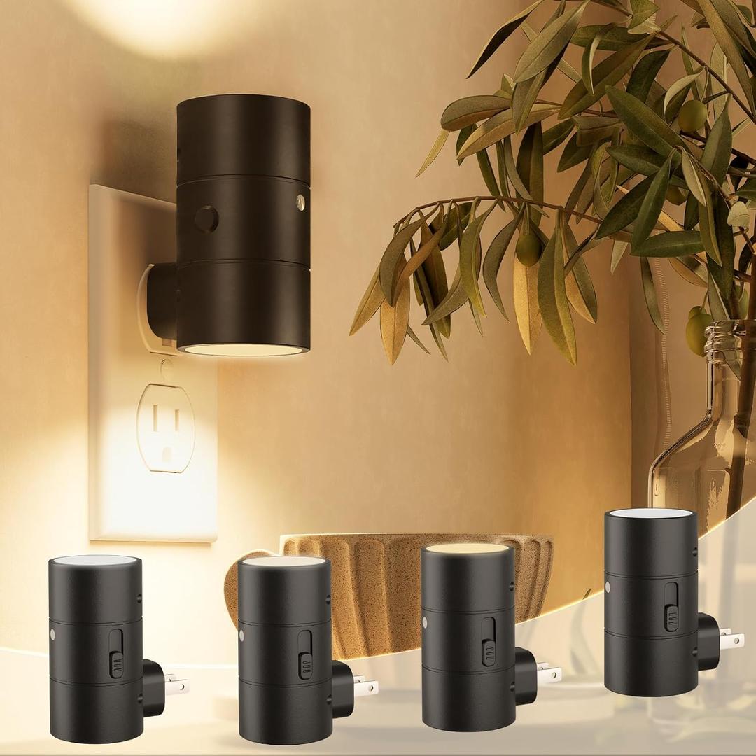 NIORSUN Night Lights Plug into Wall, Dimmable with 3 Color Modes & Auto On/Off Sensor, Ultra-Slim Nightlight for Hallway, Bathroom, Bedroom, Nursery, Kitchen (4 Pack, Black)