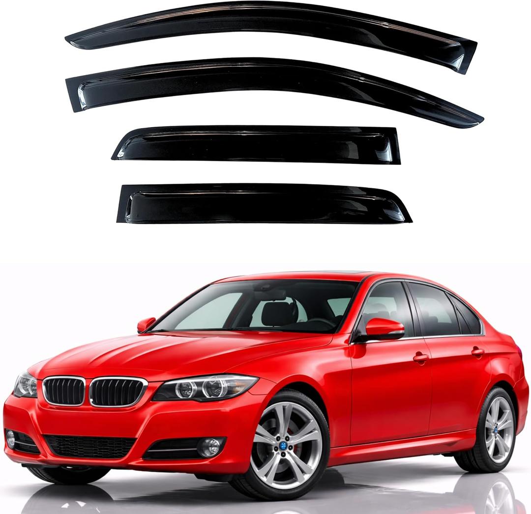 KPY Rain Guards Fit for 2005-2011 BMW 3 Series Sedan, Out-Channel Window Visors Vent Wind Deflectors 4PC, Car Accessories for 05-11 BMW 323 325 328 330 335 M3