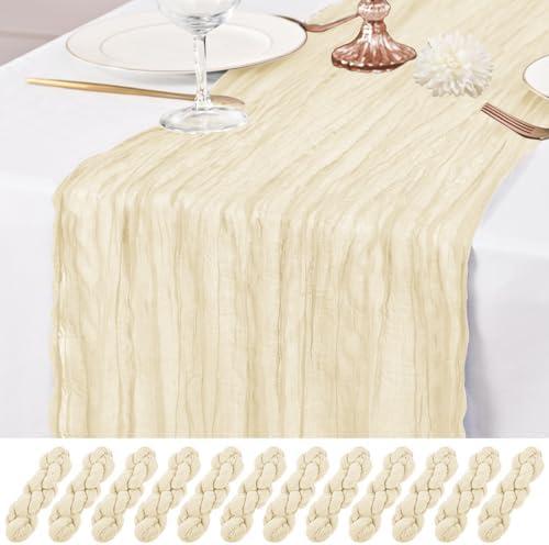 7 Pack Ivory Table Runner 10Ft Cheesecloth Table Runner Rustic Gauze Table Runners Romantic Long Cream Sheer Fabric Cheese Cloth Table Runners for Wedding Party Bridal Baby Shower