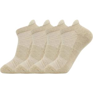 HaloYIYI Mens Ankle Athletic Moisture Wicking Cushion Low Cut Tab Socks,4 Pairs (13-15 Big Tall, Beige)