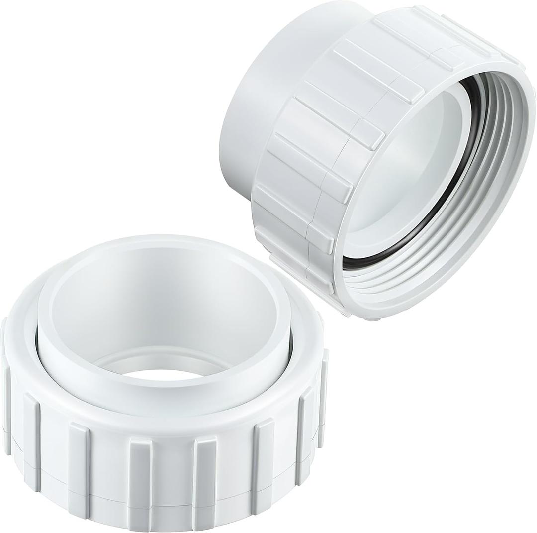Dreyoo 2 Pcs Salt Cell 2" Union Replacement Kit Compatible with Hayward Salt Chlorine Generators, GLX-Cell-Union, Hayward T-3 T-15 Cleaner Coupler for Pool Part Spa Pump Union Assembly