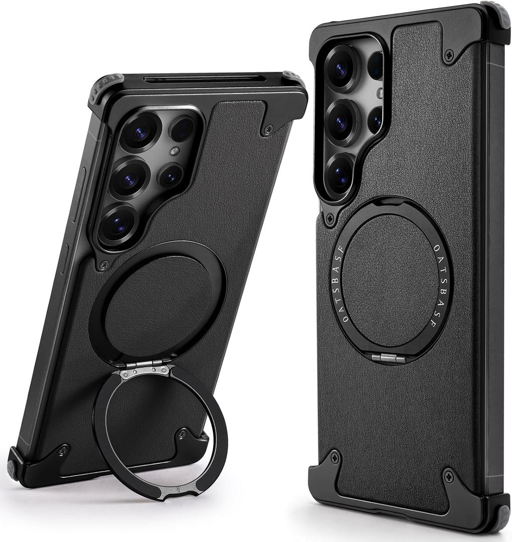 OATSBASF for Samsung Galaxy S25 Ultra Case, Sleek Minimalist Protective Shock Absorption Aerospace Grade Aluminum Shells with Built-in Kickstand Phone Case for Galaxy S25 Ultra, Black
