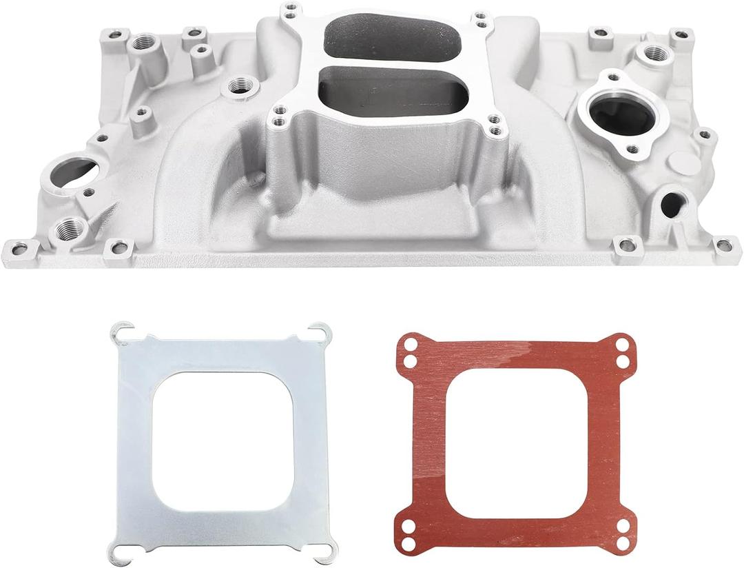 Dokili Aluminum Dual Plane Intake Manifold Compatible with Chevy Small Block SBC V8 1996-2002 Vortec 5.0L/305 5.7L/350 with Spread or Square Bore Carbs RPM Idle-5,500