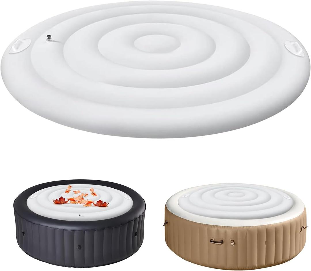 Inflatable Hot Tub Cover Energy Saving Lid for Outdoor Hot Tub,Windproof Rain-Proof Cover Protector for Hot Tubs SaluSpa Coleman Spa (Round-5.4ft-Handle)