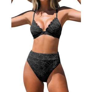 CUPSHE Bikini Set for Women Bathing Suit High Waisted Scalloped V Neck Two Pieces Swimsuit S