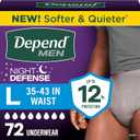 Depend Night Defense Adult Diapers, Incontinence Underwear for Men, Disposable, Overnight, Large, Grey, 72 Count