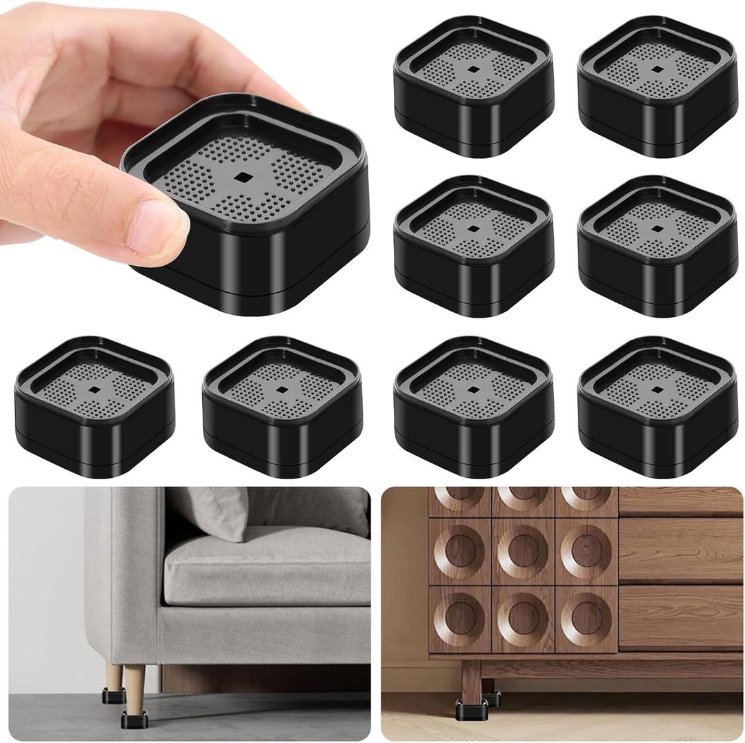 8 Pack Furniture Risers Adjustable Bed Risers Heavy Duty Lifts Height 1 or 2 Inch, Square Stackable Bed Risers 1 or 2 Inch for Desk Leg Table Couch Sofa Chair Bed Frame Legs Dorm, Black
