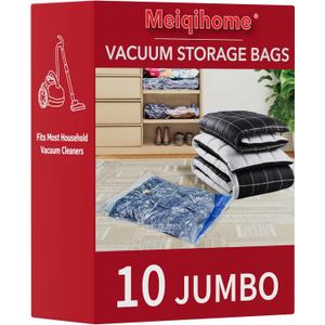 MEIQIHOME Vacuum Storage Bags, Space Saver Sealer Bags,Vacuum seal bags for clothing, Pillows, Comforters, Blankets, Bedding,Travel,10 Jumbo