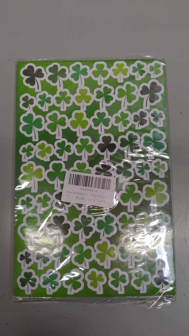Green Shamrock Stickers, 2160 Pcs, Paper, Self-Adhesive, for St. Patrick's Day Decor, Party Favor Supplies, Kid, Single Use, Not Water Resistant, 36 Sheets
