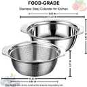 Colander for Kitchen, 1.5 QT 18/8 Stainless Steel Colander, Stainless Steel Strainer with Mixing Bowl, Rice Strainer with Handle for Washing Vegetables, Fruit, Rice, and Pasta (2 PC)