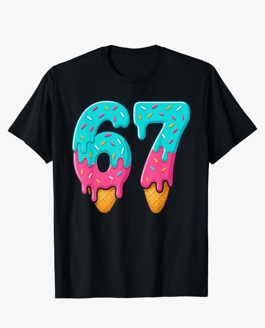 67 Ice Cream Drip Meme Funny Six Seven Gen Alpha Slang T-Shirt M