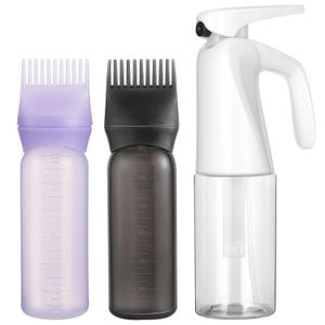 Pimoys Root Comb Applicator Bottle and Continuous Hair Spray Bottle, Hair Oil Applicator Hair Water Mister Oiling Applicator for Dye Hairstyling (Purple and Black)