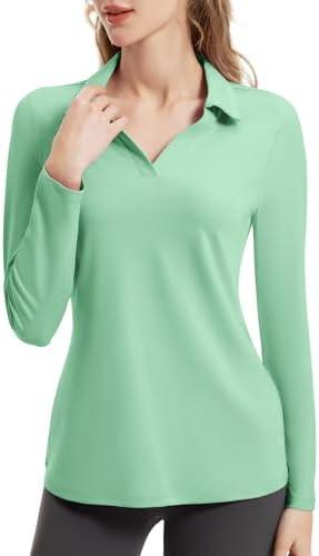 FKEEP Women's Tennis Golf Shirt Long Sleeved Top Sport Activewear V-Neck Workout Athletic, XS