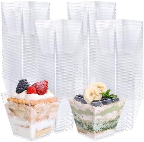 supernal 8oz Square Plastic Dessert Cups,Disposable Square Cups,Clear Dessert Cup, Plastic Parfait Appetizer Cup Perfect for Birthday,Party,Wedding