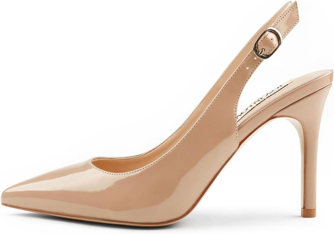 JOY IN LOVE Womens Slingback High Heels Stiletto Pointed Closed Toe Pumps (9, Nude Patent)