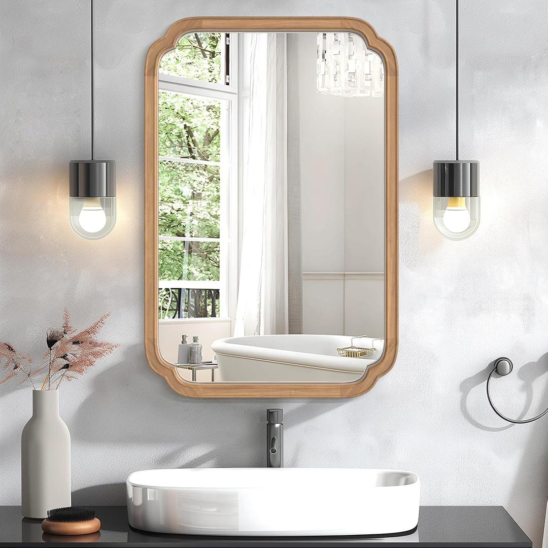 HOMECOOKIN Wood Bathroom Mirrors for Wall Mounted, 24" x 36" Rustic Wood Frame Wall Mirrors Decorative for Living Room or Bedroom Vanity Mirror (DH) A