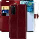 MONASAY Wallet Case Compatible for Galaxy S20 FE 5G, 6.5 inch [Screen Protector Included][RFID Blocking] Flip Folio Leather Cell Phone Cover with Credit Card Holder, Burgundy