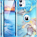 BQQFG for iPhone 12 Case,Marble Design Three Layer Heavy Duty Shockproof Hybrid Hard Plastic Bumper Soft Silicone Rubber Drop Protective Cover Case for iPhone 12 6.1",Blue