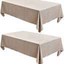 Fitable Faux Linen Tablecloths Rectangle 60 x 102 Inch - 2 Pack Neutral Table Clothes for 6-8 Foot Tables, Nature Faux Burlap Kitchen Table Cover for Dining, Party, Farmhouse, Banquet, Buffet