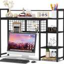 Snughome Desk Shelf, 38.6" Desktop Organizer Shelf, Desk Hutch for Computer Monitor, 4 Tier Desktop Display Rack with Pegboard Hooks Set, Wood Desktop Bookshelf for Home Office Dorm, Black (Black)