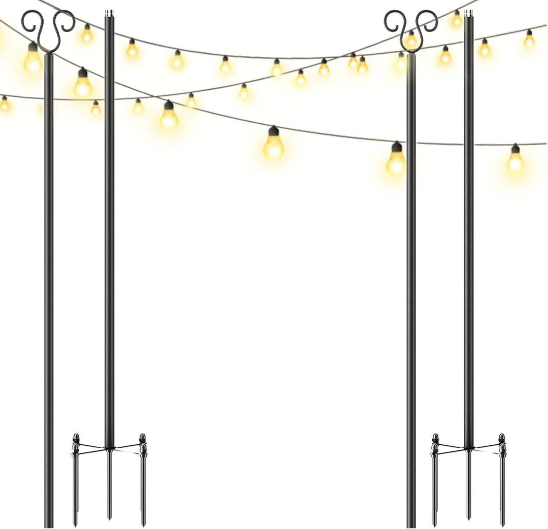 Elevens String Light Pole - A Set of 2, Patio Light Poles with Arc Shaped Hooks, Outdoor Light Poles for Outside String Light, Perfect for Garden, Backyard, Party, Wedding, Birthday Decoration (Black)