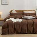 2 x BESTOUCH Duvet Cover Set 100% Washed Cotton Linen Feel Super Soft Comfortable Chic Lightweight 3 PCs Home Bedding Set Solid Cocoa Brown Queen