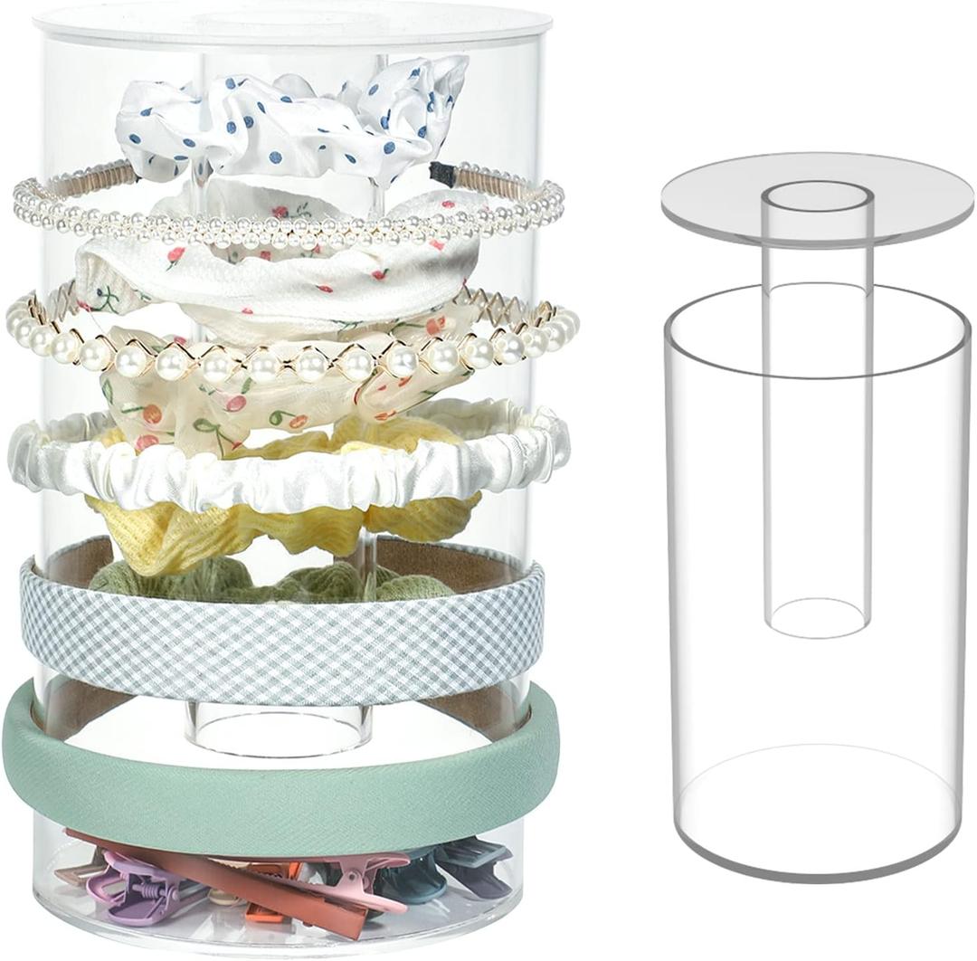 Kamehame Headband and Scrunchie Holder, Bottom Can Place Small Hair Accessories, Clear Acrylic Organizer for Hair Accessories, Hair Clips, Hair Ties, Bows, Pins and More