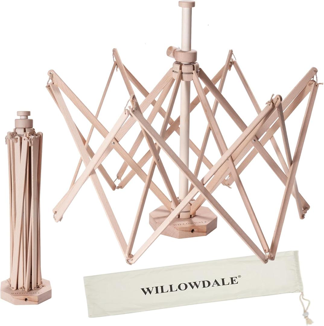WILLOWDALE Yarn Swift Winder for Knitting and Crocheting, Adjustable Wooden Umbrella Yarn Swift