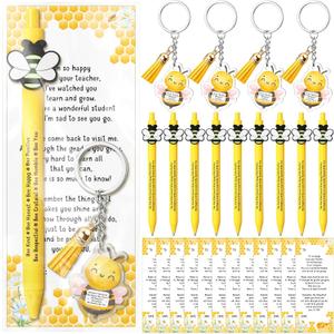 Qilery 12 Sets 2026 Graduation Gift for College Funny Bee Themed Keychain Ballpoint Pen with Card End of Year Gifts to Student from Teacher for High School College Congrats Party Supplies Bee Decor