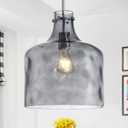 12" Smoked Gray Farmhouse Pendant Light, Hammered Glass, E26 Light, Large