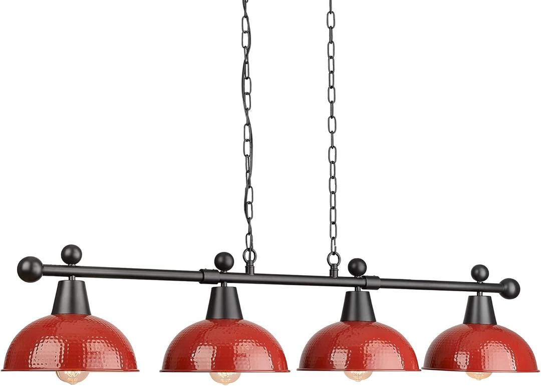 FEMILA 48" Billiard Light, Red Pool Table Light for 7ft/8ft Table, 4-Light Kitchen Island Lights with Hammered Metal Shades,Modern Chandelier for Game Room, Dining, Bar, 4FG60-4LP RED