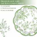Kochorie 100 Pieces Sage Green Flower Paper Plates 7 Inches Disposable Floral Paper Plate Scalloped Sage Green Chinoiserie Vintage Flower Dessert Plates for Wedding Birthday Holiday Party Supplies