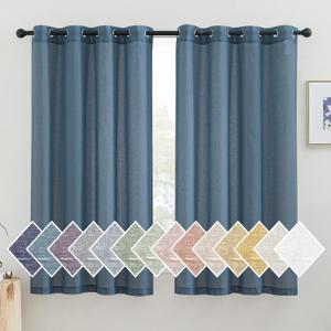 NICETOWN Linen Sheer Stone Blue Curtains 63 inch Length, Grommet Top Casual Semi Sheer Privacy Window Drapes with Light Penetration for Beach House/Bedroom, W52 x L63, 2 Panels