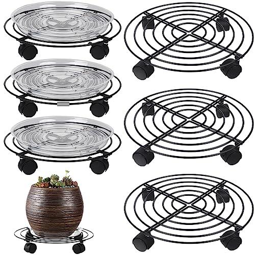 6 Packs Large Metal Plant Caddy with Wheels 13" and 11.8" Heavy-duty Wrought Iron Rolling Plant Stands with Casters Plant Dolly Plant Roller Base Indoor and Outdoor Plant Pot Movers Planter Rollers