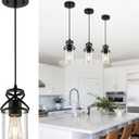 Pendant Kitchen Island Light, Modern Pendant Lighting with Glass Shade, E26 Socket and Adjustable Cable, Suitable for Living Rooms, Bedrooms, Hallways (Black-1 Light)