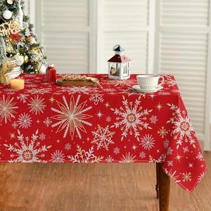 Horaldaily Christmas Tablecloth 60×140 Inch Rectangular, Simple Snow Stick Figure Red Washable Table Cover for Party Picnic Dinner Decor