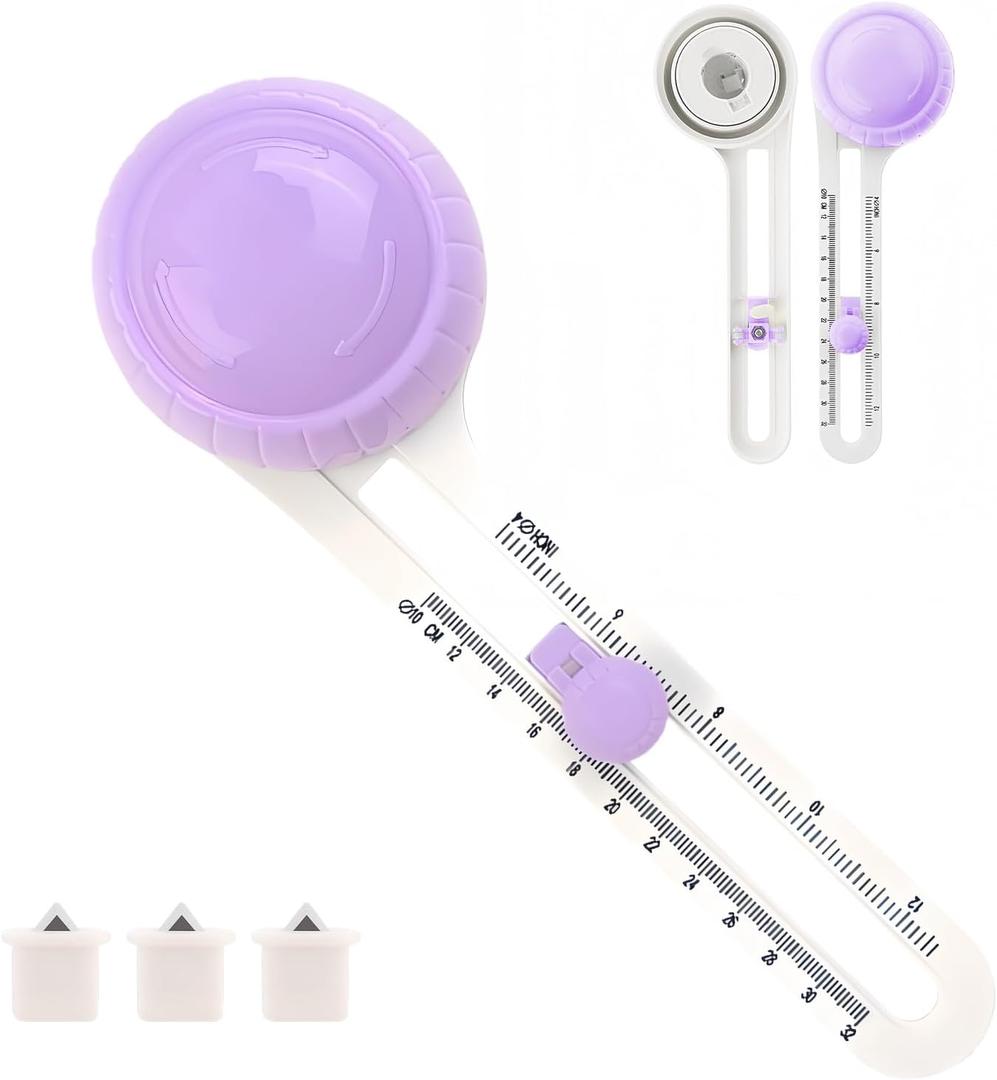 Circle Paper CuttersAdjustable Rotary Circle CutterCircular Cardboard Circle Cutter with 3 Replaceable Blades, Trimmer Scrapbooking ToolsDIY Craft Cutting Tools Purple