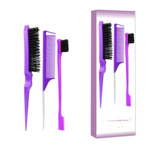 Xiangwenlan 3 Pcs comb Purple Slick Back Brush Set, Vented Brush, Wide-Tooth Comb, Teasing Brush for Smoothing Baby Hair, All Hair Types, Unisex Adults & Children