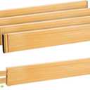 Drawer Divider, Adjustable Bamboo Kitchen Drawer Organizer, Spring Loaded Drawer Organizer, Dresser Separators for Kitchen, Bathroom, Clothes, Office Desk Storage (Natural, 4 Pack Large)