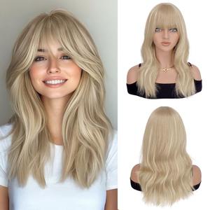 Haloo Blonde Wigs with Bangs - 19 Inch Natural Wavy Synthetic Heat Resistant Medium Length Hair Wigs for Women, Daily Party, Dirty Blonde