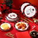 Layhit 480 Pcs Christmas Party Supplies Christmas Disposable Black and Red Plaid Plates, 9 Inch 7 Inch Snowman Gingerbread Tree Gnome Round Plates Napkins and Forks for Birthday Party