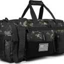 LHI 50L Tactical Duffle Bag for Men, 3-in-1 Gym Duffle and Backpack, Shoe Compartment, Laptop Sleeve and MOLLE, Carry-On Travel Weekender and Overnight Bag – Black CP Camo, 25.6"L × 11"W × 10.7"H